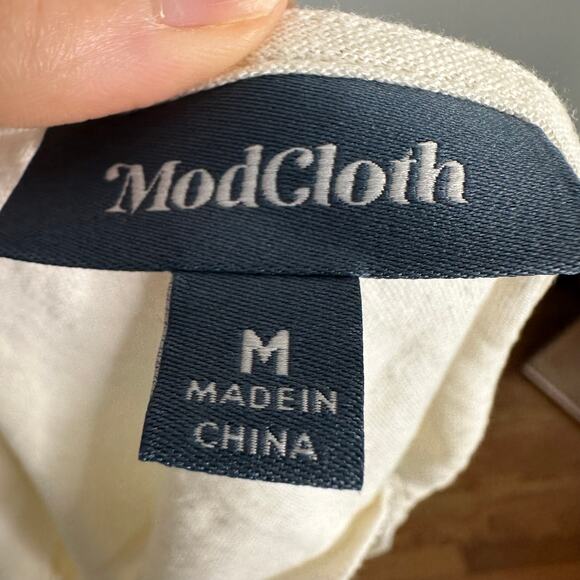 Modcloth Tan Linen Button Front Peplum Sleeveless Top - Picture 6 of 7